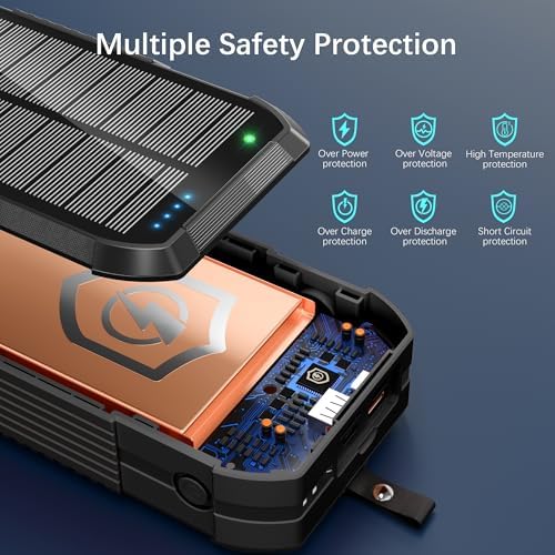 Chargeur Portable 70 000 mAh Batterie Externe Solaire avec Manivelle et 6 Sorties