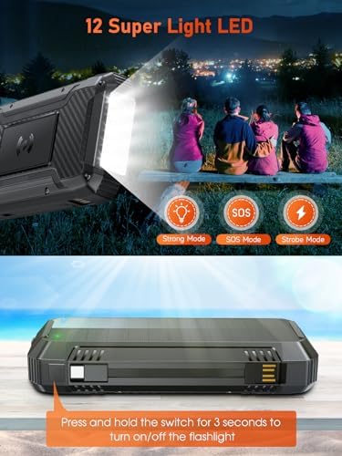 Batterie Externe Solaire 49800mAh, Charge Rapide PD30W avec Câbles Intégrés