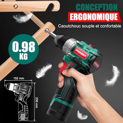 HYCHIKA BETTER TOOLS FOR BETTER LIFE Perceuse Visseuse sans fil NBT-CD-16.8A-BL, Moteur sans balais, 45Nm, 53 accessoires