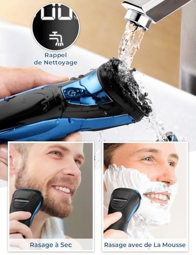 CITHOT Rasoir Électrique Homme RS8336, Têtes Rotatives 3D, IPX7, Bleu