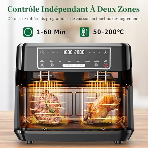 Friteuse à air chaud 10L avec deux paniers et cuisson intelligente