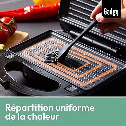 Gadgy Appareil à Croque Monsieur 3 en 1 GG0839, Plaques Détachables, Poignée Cool Touch