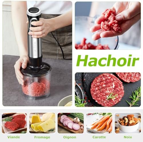 Bonsenkitchen Mixeur Plongeant Multifonction HB3203, 1000W, 20 Vitesses, Noir