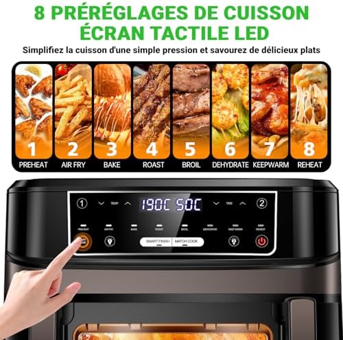 Friteuse à air chaud 12L avec cuisson intelligente et double panier