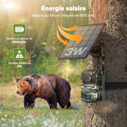 Caméra de Chasse Solaire 4G LTE, Vision Nocturne Infrarouge, 8000mAh