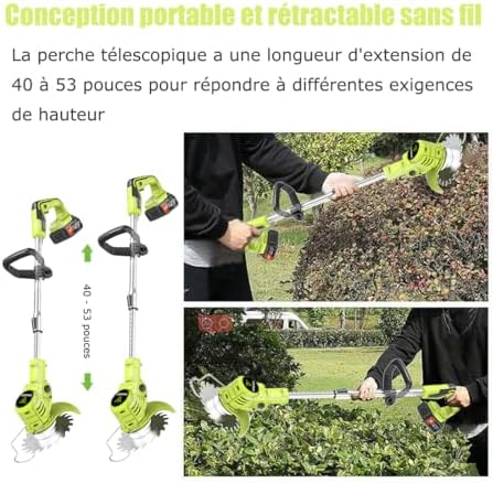 Coupe Bordure Léger 21V, Debroussailleuse Electrique sans Fil, 2 Batteries 2,0 Ah