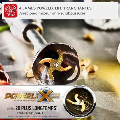 Moulinex Mixeur Plongeant InfinyForce Pro 1200W, Lames Powelix, 5 Fonctions, Noir et Inox