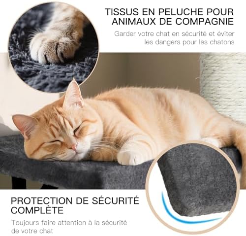 Arbre à Chat Mural avec Griffoir, Ensemble d'Escalade Stable, Gris