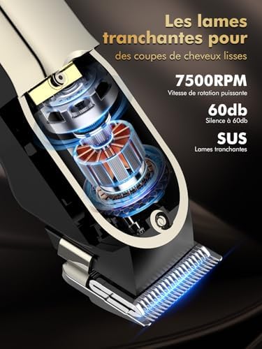 Tondeuse Cheveux et Barbe Homme, Rechargeable avec Affichage LED et 7 Peignes-Guides
