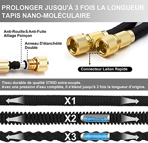 Tuyau d'Arrosage Extensible 15m, Flexible et Léger, Noir