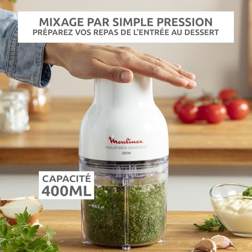 Moulinex Hachoir Électrique Moulinette Essential DJ520110, 300W, 4 Lames, 400ml, Blanc