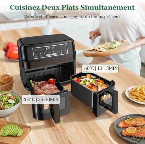Friteuse à air chaud 10L avec deux paniers et cuisson intelligente