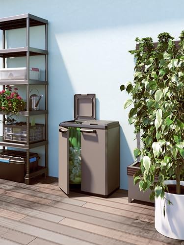 Keter Poubelle de Tri BASIC, Système de Tri des Déchets, 2 Couvercles, Gris