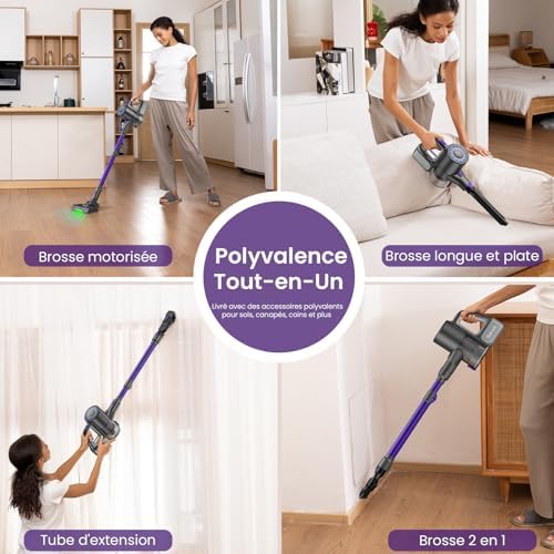 Suirviz Aspirateur sans Fil U8, 40kpa, 35 Min Autonomie, Lumière LED Verte