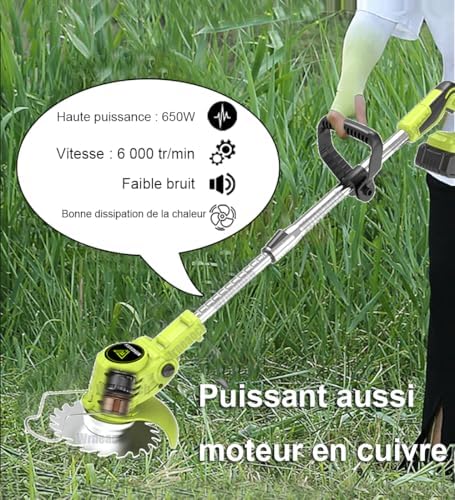 Coupe Bordure Léger 21V, Debroussailleuse Electrique sans Fil, 2 Batteries 2,0 Ah