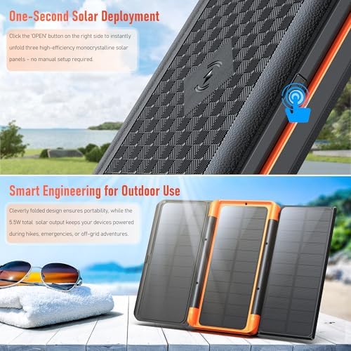 Batterie Externe Solaire 63200mAh avec Charge Rapide USB-C et Sans Fil