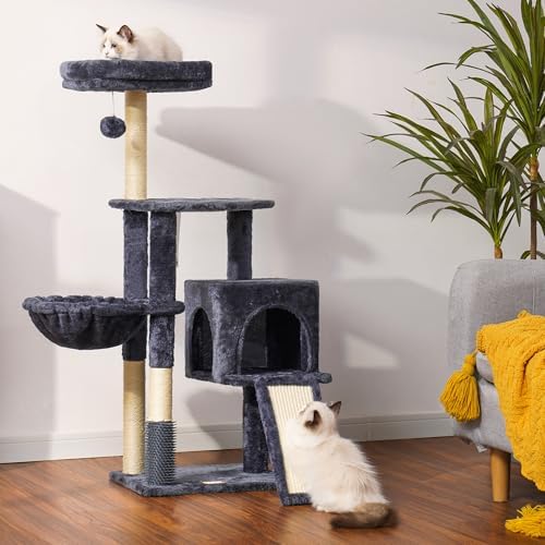 Arbre à Chat Robuste avec Brosse de Nettoyage, Gris Foncé, 80cm