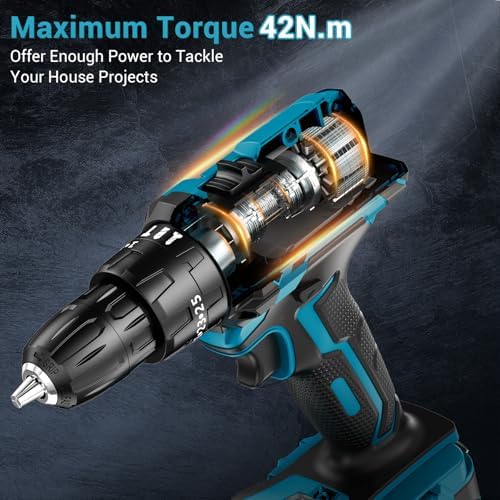 MHPRO Perceuse Visseuse Sans Fil 21V, 42N.m, 2 Batteries 2.0Ah, 24 Accessoires