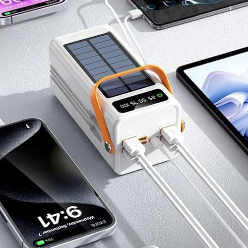 Batterie Externe Solaire 50000mAh, 120W avec Lumière et Câbles Intégrés