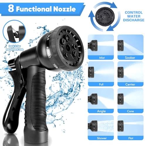 Tuyau Arrosage Extensible 30M, 8 Modes, Connecteurs Laiton 3/4' et 1/2', Noir