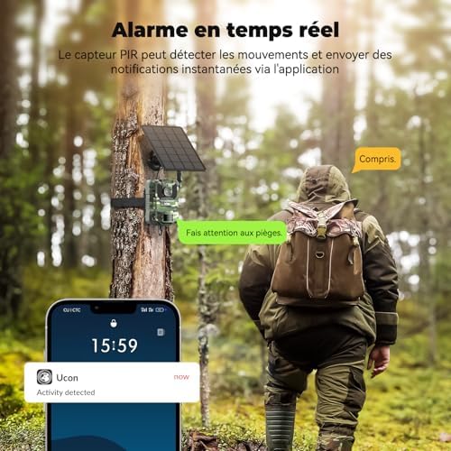 Caméra de Chasse Solaire 4G LTE, Vision Nocturne Infrarouge, 8000mAh