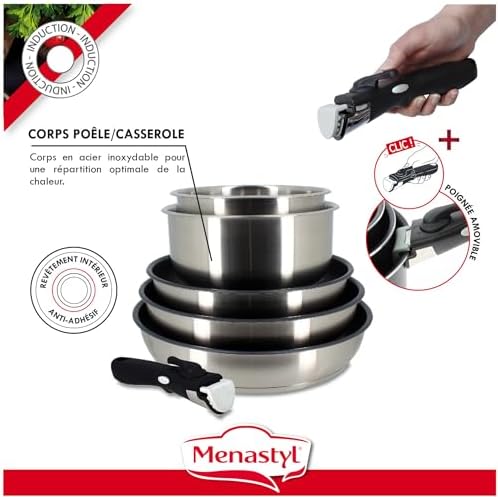 Batterie de Cuisine Amovible en Acier Inoxydable, 6 Pièces, Tous Feux Induction