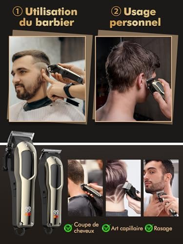 Tondeuse Cheveux et Barbe Homme, Rechargeable avec Affichage LED et 7 Peignes-Guides