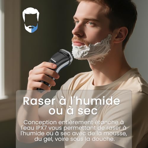 SWEETLF Rasoir Électrique Homme SWS7105, Rechargeable Wet & Dry, 3D Têtes Rotatives, 120 min Autonomie, Bleu Foncé