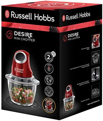 Russell Hobbs Mini Hachoir Électrique Desire Rouge, Modèle 24660-56, Bol en Verre 500ml, Lames en Acier
