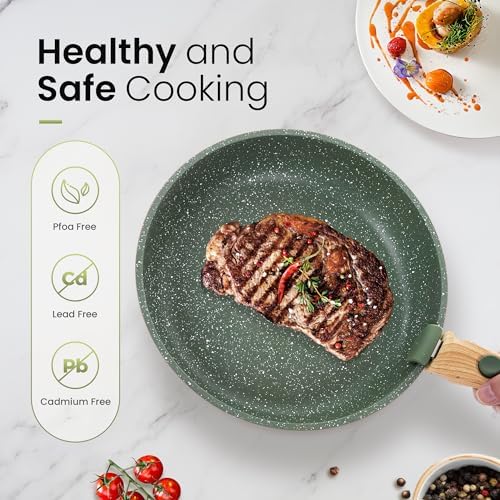 Batterie de Cuisine à Poignée Amovible, 10 Pièces, Vert, Induction
