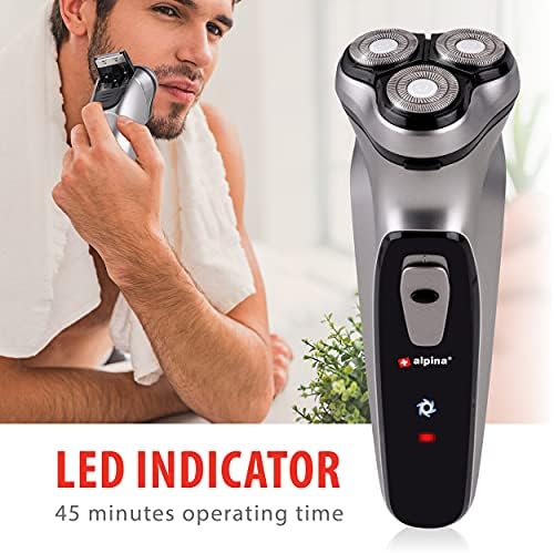 alpina Rasoir Électrique Homme USB, 3 Têtes Flottantes, Tondeuse Pop-Up, Argenté/Noir