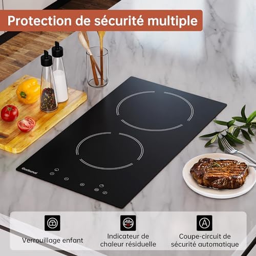 Plaque Vitrocéramique 2 Feux, 3000W, Minuteur, Noir Mat