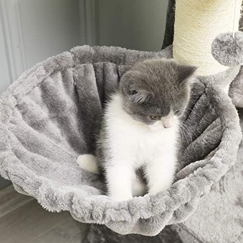 Grand Arbre à Chat XXL avec Griffoir Sisal, 2 Plates-formes, Gris et Blanc