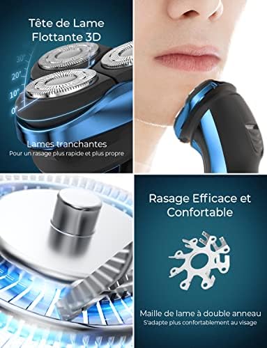 CITHOT Rasoir Électrique Homme RS8336, Têtes Rotatives 3D, IPX7, Bleu