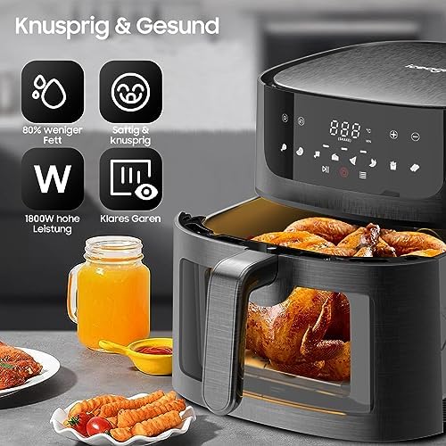 Friteuse à air XXL 9L avec fenêtre transparente et cuisson rapide