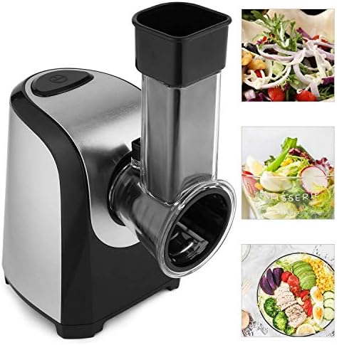 Meykey Râpe Légumes Électrique, Fresh Express 150W, 5 Cônes, Argent Noir