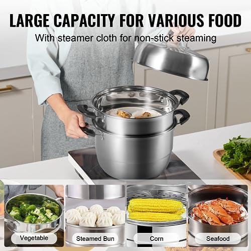 VEVOR Cuiseur Vapeur à Induction, Couscoussier 28 cm, Acier Inoxydable, 8L, Couvercle en Verre