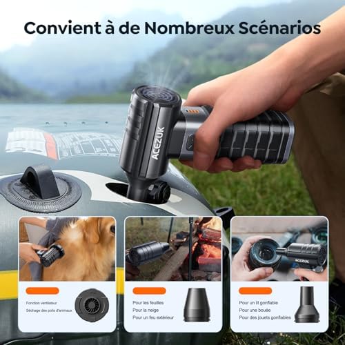 ACEZUK Souffleur Air Comprimé AD100, 200000 TR/Min, Batterie 10500mAh, 4 Vitesses