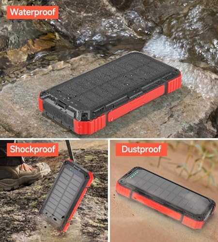 Batterie Externe Solaire 56800 mAh, Chargeur Solaire Étanche avec 5 Sorties et Lampe de Poche