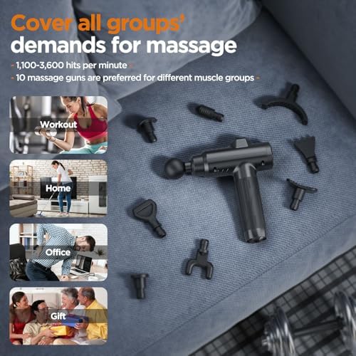 Pistolet de Massage Portable avec 10 Têtes, Technologie Silencieuse et Percussion Puissante