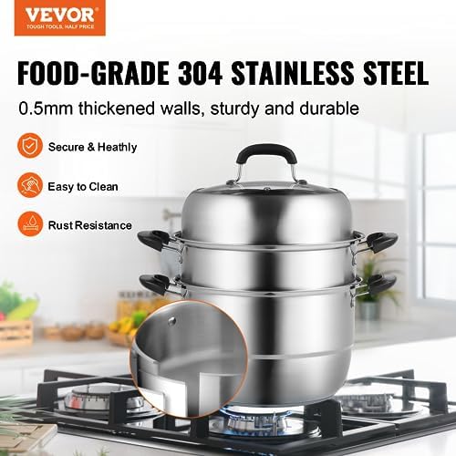 VEVOR Cuiseur Vapeur à Induction, Couscoussier 28 cm, Acier Inoxydable, 8L, Couvercle en Verre