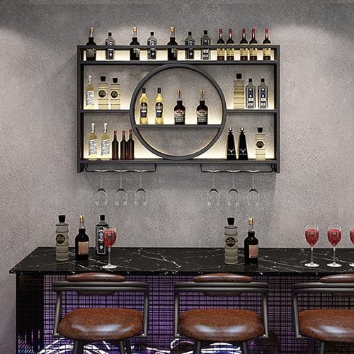 Porte-bouteille Mural LED Range Bouteille Vin, Noir/Or, 120*15*80cm