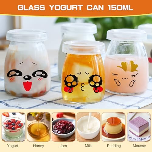 Pots en Verre 150ml avec Couvercle, Petit Pot en Verre, Motifs Mignons