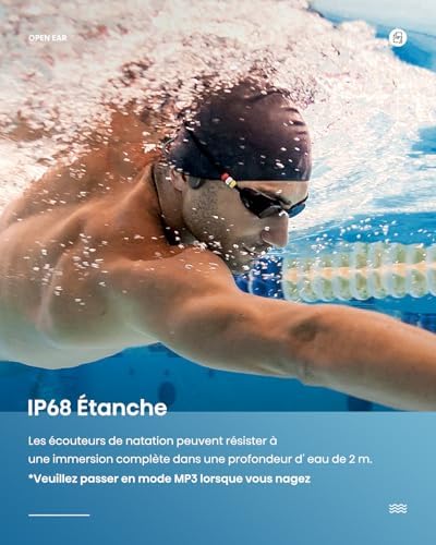 Écouteurs Étanches Bluetooth 5.4 à Conduction Osseuse, Mémoire MP3 32G