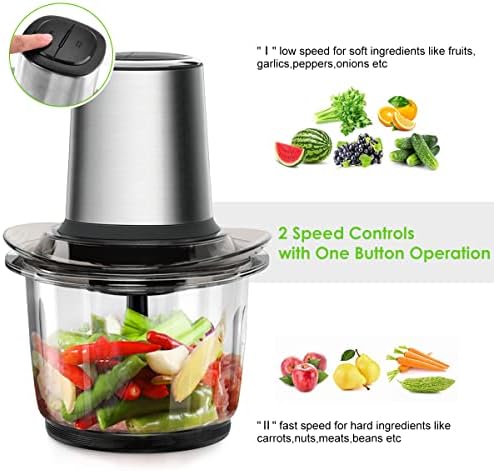 WAWORIO Hachoir Électrique 400W, 1.5L Bol en Verre, 4 Lames Inox, 2 Vitesses