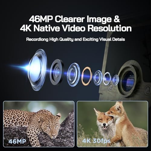 Caméra Solaire de Chasse 4K/68MP, Vision Nocturne, Détecteur de Mouvement Rapide