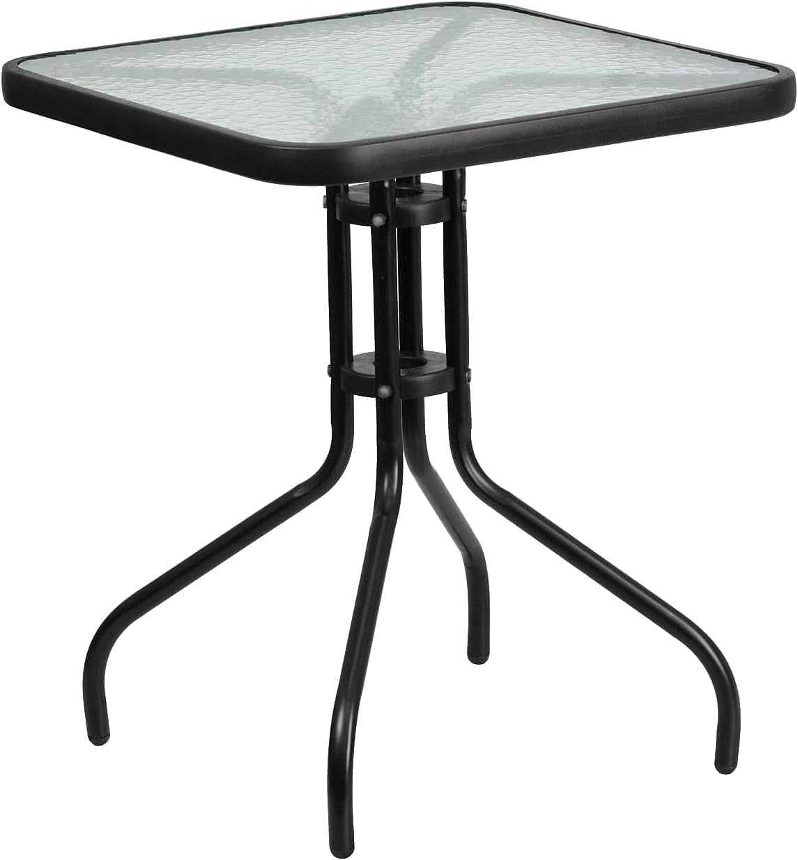 Table de Jardin Carrée - Verre Trempé - Cadre Acier Noir