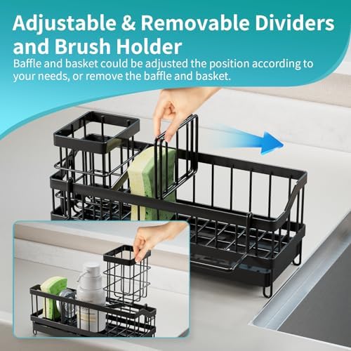 Égouttoir en Acier Inoxydable Organisateur sous évier, Foncé, 24.5x9x13 cm