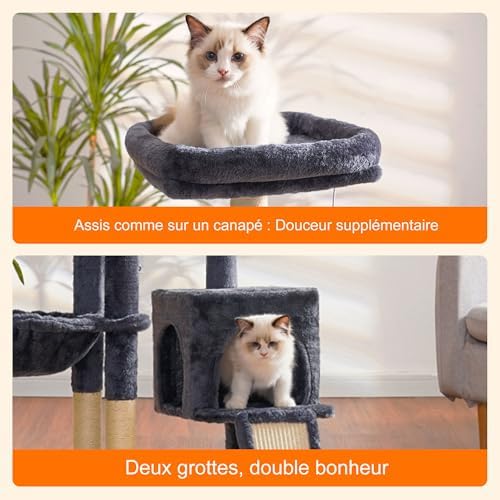 Arbre à Chat Robuste avec Brosse de Nettoyage, Gris Foncé, 80cm
