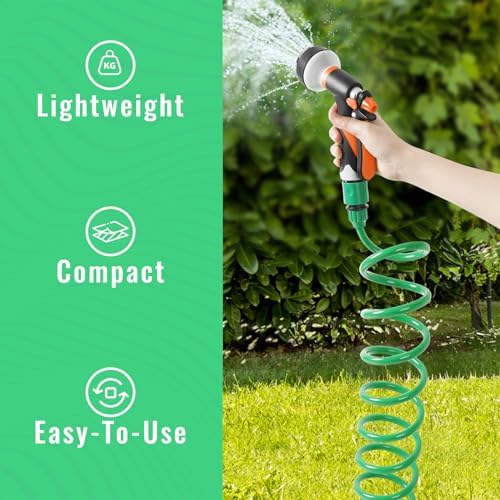 Tuyau d'Arrosage Extensible 7,5m avec Pistolet 8 Fonctions, Caoutchouc Vinyle